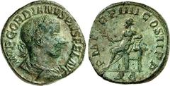 RÖMER RÖMISCHES KAISERREICH. GORDIANUS III. Augustus 238-244. AE-Sesterz (241) 19,04g. Paludamentbüste m. Lkr. n.r. IMP GORDIANVS PIVS FEL AVG / P M TR P IIII COS III P P - S C Apollo thront n.l. RIC 