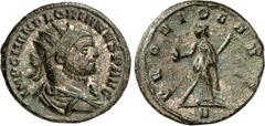 RÖMER RÖMISCHES KAISERREICH. FLORIANUS 276. Bi-Antoninian 3,54g, Ticinum. Panzerbüste mit Strahlenkrone n.r. IMP C M AN FLORIANVS P AVG / PROVIDE AVG Providentia steht mit Zepter und Globus v.v., Kopf