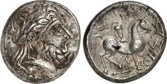 KELTEN DONAUKELTEN / OSTKELTEN. Typ Philippos II. von Makedonien. "Pi-Typ"-Stater 13,12g. Zeuskopf mit Lorbeerkranz n.r. / Reiter hoch zu Ross n.r.; l. oben P. Göbl.OTA Tf.33,408/7-9vgl., Cast. - , Sl