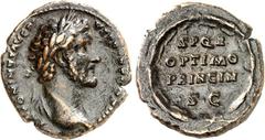 RÖMER RÖMISCHES KAISERREICH. ANTONINUS PIUS Augustus 138-161. AE-As (145/148) 9,05g. Kopf m. Lkr. n.r. ANTONINVS AVG PI-VS P P TR P COS IIII / S P Q R - OPTIMO - PRINCIPI - S . C im Lkr. RIC 827a, BMC