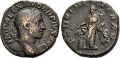 RÖMER RÖMISCHES KAISERREICH. SEVERUS ALEXANDER 222-235. AE-Sesterz (232) 18,94g. Büste m. Pallium h. Hals u. Lkr. n.r. IMP ALEXANDER PIVS AVG / PROVIDENTIA AVG - S - C Annona (!) steht m. Füllhorn u. 