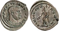 RÖMER RÖMISCHES KAISERREICH. MAXIMIANUS I. Herculius, 285-308,310. AE-Follis 28/26mm (300/303) 9,50g, London. (Schmale) Panzerbüste m. Lkr. n.r. IMP MAXIMIANVS P F AVG / GENIO POPV-LI ROMANI Genius st