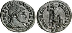 RÖMER RÖMISCHES KAISERREICH. CONSTANTINUS I. der Große, Augustus 306(310)-337. AE-Follis 21/23mm (312/313) 3,89g, Ticinum, 2. Off. Panzerbüste m. Lkr. n.r. CONSTANTINVS P F AVG / MARTI CON-SERVATORI M