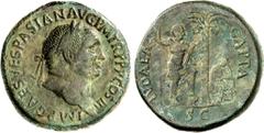 RÖMER RÖMISCHES KAISERREICH. VESPASIANUS 69-79. AE-Sesterz (71) 24,52g, Rom. Kopf m. Lkr. n.r. IMP CAES VESPASIAN AVG P M TR P P P COS III / IVDAEA - CAPTA - S C Iudaea sitzt weinend an Palme; dahinte