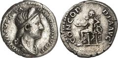RÖMER RÖMISCHES KAISERREICH. Sabina, Gemahlin des Hadrianus +136/137. Denar 3,05g. Pallabüste m. langem Haar u. Diadem n.r. SABINA AVGVSTA - HADRIANI AVG P P / CONCOR-DIA AVG Concordia thront an Spes-