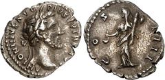 RÖMER RÖMISCHES KAISERREICH. ANTONINUS PIUS Augustus 138-161. Denar (152) 3,09g. Bel. Kopf n. r. ANTONINVS AVG PIVS PP TR [P XV] / COS IIII Vesta mit Simpulum und Palladium steht n. l. RIC 203, BMC 76