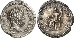 RÖMER RÖMISCHES KAISERREICH. SEPTIMIUS SEVERUS 193-211. Denar (203) 2,65g. Kopf mit Lorbeerkranz n.r. SEVERVS - PIVS AVG / FORTVNA - REDVX Fortuna redux thront mit Füllhorn und Ruder n.l.; unter dem T
