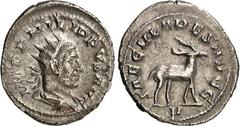RÖMER RÖMISCHES KAISERREICH. PHILIPPUS I. Arabs 244-249. Antoninian (248) 4,19g, 5. Off. Büste mit Panzer, Paludamentum und Strahlenkrone n.r. IMP PHILIPPVS AVG / SAECVLARES AVGG Hirsch steht n.r.; im