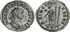 RÖMER RÖMISCHES KAISERREICH. Carinus Caesar 282-283(-285). AE-Antoninian 3,35g, Ticinum. Drap. Panzerbüste mit Strahlenkrone n. r. MAVR CARINVS NOBCAES / PRINCIPI IVVENT Prinz steht n. l., hält Stab u
