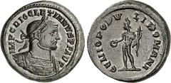 RÖMER RÖMISCHES KAISERREICH. DIOCLETIANUS Iovius 284-305. AE-Follis 26/25mm (300/303) 9,75g, London. Panzerbüste m. Lkr. n.r. IMP C DIOCLETIANVS P F AVG / GENIO POPV-LI ROMANI Genius steht n.l. RIC 6a