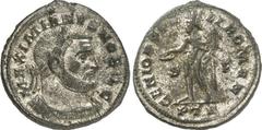 RÖMER RÖMISCHES KAISERREICH. Maximianus II. Galerius Caesar 293-305. Bi-Follis 28/27mm (303/305) 10,53g, Trier, 1. Off. Panzerbüste m. Lkr. n.r. MAXIMIANVS NOBIL C / GENIO POPV-LI ROMANI Genius steht 
