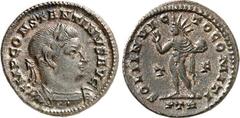 RÖMER RÖMISCHES KAISERREICH. CONSTANTINUS I. der Große, Augustus 306(310)-337. AE-Follis 23mm (310/313) 4,18g, Trier, 1. Off. Panzerbüste m. Lkr. n.r. IMP CONSTANTINVS AVG / SOLI INVIC-TO COMITI Sol s