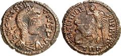 RÖMER RÖMISCHES KAISERREICH. CONSTANTIUS II. Augustus 337-361. AE-Maiorina 20mm (gegen 350) 4,06g, "Trier, 1. Offizin". Drap. Panzerbüste mit Perlendiadem n.r.; dahinter A; D N CONSTAN-TIVS P VG (!) /