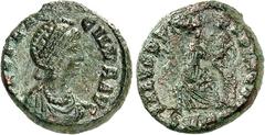 RÖMER RÖMISCHES KAISERREICH. Aelia Flaccilla, Gemahlin von Theodosius I. 383-386. AE-Halbcentenionalis 12/13mm (383) 1,48g, Heraclea. Drapierte Büste n.r. AEL [FLAC]-CILLA AVG / SALVS REI - PVBLICAE V