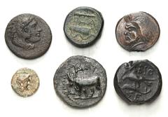 LOTS DER ANTIKE GRIECHEN. Allgemein: Bronzemünzen. 12 Bronzeprägungen 12mm - 27mm MACEDONIEN (Alexander III. (2)), THRAKIEN / Abdera, - / Chersones, - / Philippopolis (Hadrian Großbronze 32mm), BOSPER