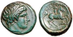GRIECHEN MAKEDONIEN. KÖNIGREICH. Philippos II. 359-336 v. Chr. AE-Tetrachalkon 17mm 6,06g, unbest. maked. Mzst. Jünglingskopf m. Diadem n.r. / FILIPPoY Reiter n.r.; r. unten Symbol. SNG Cop. 609. . gr