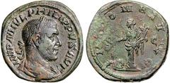 RÖMER RÖMISCHES KAISERREICH. PHILIPPUS I. Arabs 244-249. AE-Sesterz (245/247) 19,02g. Paludamentbüste m. Lkr. n.r. IMP M IVL PHILIPPVS AVG / ANNONA AVGG - S - C Annona steht n.l.; l. modius. RIC 168a,
