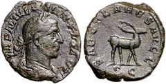 RÖMER RÖMISCHES KAISERREICH. PHILIPPUS I. Arabs 244-249. AE-Sesterz (248) 17,77g. Paludamentbüste m. Lkr. n.r. IMP M IVL PHILIPPVS AVG / SAECVLARES AVGG - S C Hirsch schreitet n.r. RIC 160a, C. 183. .