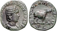 RÖMER RÖMISCHES KAISERREICH. Otacilia Severa, Gemahlin des Philippus I. 244-249. AE-Sesterz (248) 17,10g. Büste in Palla, mit Diadem, n.r. MARCIA OTACIL SEVERA AVG / SAECVLARES AVGG - S C Nilpferd sch