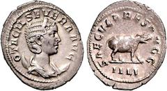 RÖMER RÖMISCHES KAISERREICH. Otacilia Severa, Gemahlin des Philippus I. 244-249. Antoninian (248) 4,56g, 4. Off. Pallabüste m. Diadem auf Mondsichel n.r. OTACIL SEVERA AVG / SAECVLARES AVGG Nilpferd s