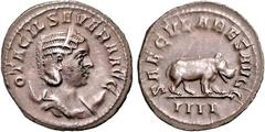 RÖMER RÖMISCHES KAISERREICH. Otacilia Severa, Gemahlin des Philippus I. 244-249. Antoninian (248) 3,82g, 4. Off. Pallabüste m. Diadem auf Mondsichel n.r. OTACIL SEVERA AVG / SAECVLARES AVGG Nilpferd s