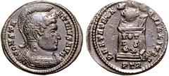 RÖMER RÖMISCHES KAISERREICH. CONSTANTINUS I. der Große, Augustus 306(310)-337. AE-Follis 20mm (321) 3,38g, Trier, 1. Off. Panzerbüste m. Prunkhelm n.r. CONSTAN-TINVS AVG / BEATA TRAN-QVILLITAS Altar m