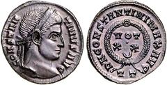 RÖMER RÖMISCHES KAISERREICH. CONSTANTINUS I. der Große, Augustus 306(310)-337. AE-Follis 18mm (322/325) 2,59g, Ticinum, 3. Off. Kopf m. Lkr. n.r. CONSTAN-TINVS AVG / D N CONSTANTINI MAX AVG Kranz m. V