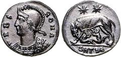 RÖMER RÖMISCHES KAISERREICH. Anonyme Stadtprägungen z.Z. Constantinus I. etc. 330-346. AE-Minutus 18mm (330/333) 2,43g,Thessalonica, 5. Offizin. Büste der Roma in Ornat mit Helm n.l. VRBS - ROMA / Lup
