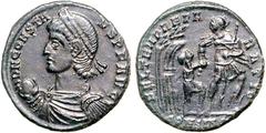 RÖMER RÖMISCHES KAISERREICH. CONSTANS Augustus 337-350. AE-Maiorina 21mm (348/350) 4,04g, Konstantinopel, 1. Off. Paludamentbüste m. Perlendiadem u. Globushand n.l. D N CONSTA-NS P F AVG / FEL TEMP RE