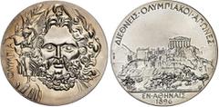 MEDAILLEN SPORT. OLYMPISCHE SPIELE. ATHEN - 1. Sommerspiele 1896. Medaille "1896" (20. Jh.) (moderne reduzierte Kopie der Siegermedaille von 1896). Kopf und vorgestreckte Rechte mit Nikestatuette des 