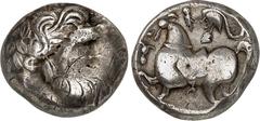 KELTEN DONAUKELTEN / OSTKELTEN. Typ Philippos II. von Makedonien. "Baumreiter" Tetradrachmon 12,71g. Belorb. Kopf des Zeus n. r. / Ephebe zu Pferd n. l. Göbl.OTA Tf.12, Nr.129/1-5, Kostial II, T.15,5.