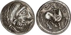 KELTEN DONAUKELTEN / OSTKELTEN. Typ Philippos II. von Makedonien. "Kranzreiter" Tetradrachmon 13,27g. Belorbeerter Zeuskopf n. r. / Ephebe auf Pferd n. r., hält Kranz. Göbl.OTA 168.3. . vz