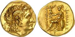 GRIECHEN THRAKIEN. KÖNIGREICH. Lysimachos 323-281 v. Chr. Stater, postum (ca.286/5 -282/1 v.Chr.) 19mm 8,35g, PELLA. Kopf Alexanders des Großen mit Ammonsgehörn n.r. / BASILEWS - LUSIMAXOY Athena Nike