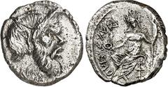 RÖMER RÖMISCHE REPUBLIK : Silbermünzen. Gaius Vibius Gaii fil. Gaii ne. Pansa Caetronianus 48 v. Chr. Denar 3,57g. PANSA unter Maske des Pan n. r. / C. VIBIVS C.F.C.N. hinter sitzendem Axurus, davor I