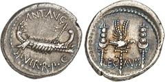 RÖMER IMPERATORISCHE PRÄGUNGEN. MARCUS ANTONIUS 44-30 v. Chr. Denar (32/31 v.Chr.) 3,18g. ANT AVG - III VIR R P C um praetorianische Galeere n.r. / LEG - XVII Aquila zwischen zwei Signa. Cr. 544/32, B