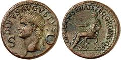 RÖMER RÖMISCHES KAISERREICH. Divus Augustus z.Z. Caligula 37-41. AE-Dupondius 29mm (37/41) 15,99g. Kopf mit Strahlenkrone n.l. S - C - DIVVS AVGVSTVS / CONSENSV SENAT ET EQV ORDIN P Q R Caligula pacat