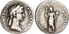 RÖMER RÖMISCHES KAISERREICH. Antonia, Mutter des Claudius +37. Denar, postum (41/45) 3,62g. Drapierte Büste mit Ährenkranz n.r. ANTONIA - AVGVSTA / CONSTANTIAE - AVGVSTI Antonia steht von vorn als Cer