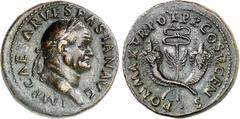 RÖMER RÖMISCHES KAISERREICH. VESPASIANUS 69-79. AE-Dupondius (74) 27mm 12,70g, Antiochia. Kopf mit Lorbeerkranz n.r. IMP CAESAR VESPASIANVS AVG / PON . MAX . TR . POT . P . P . COS V CENS . Caduceus z