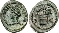 RÖMER RÖMISCHES KAISERREICH. DOMITIANUS, Augustus 81-96. AE-Quadrans (84/85) 2,84g. Ceresbüste mit Ährenkranz n. l. IMP DOMIT - AVG GERM / S - C Ährengefüllter Korb (kein Modius !). RIC 432, neu 245, 