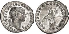 RÖMER RÖMISCHES KAISERREICH. TRAIANUS 98-117. Denar (103/109) 2,60g. Büste m. Lorbeerkranz n.r. Drapierung auf linker Schulter IMP TRAIANO AVG GER DAC P M TR P / COS V P P S P Q R OPTIMO PRINC Aequita