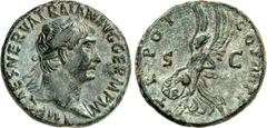 RÖMER RÖMISCHES KAISERREICH. TRAIANUS 98-117. AE-As (101/102) 27mm 11,88g. Belorbeerter Kopf n. r. IMP CAES NERVA TRAIAN AVG GERM P M / TR POT - COS IIII P P - S - C Victoria im Landanflug n. l. mit C