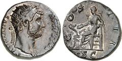 RÖMER RÖMISCHES KAISERREICH. HADRIANUS 117-138. AE-Dupondius 26mm (125/128) 14,47g. Kopf m. Pallium h. Hals m. Strahlenkrone n.r. HADRIANVS - AVGVSTVS / C O S - I I I - S C Salus thront n.l., füttert 