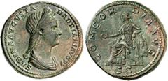 RÖMER RÖMISCHES KAISERREICH. Sabina, Gemahlin des Hadrianus +136/137. AE-Sesterz 33/34mm 27,45g. Pallabüste mit hochgestecktem Haar u. Ährenkranz n.r. SABINA AVGVSTA - HADRIANI AVG P P / CONCOR-DIA AV
