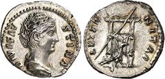RÖMER RÖMISCHES KAISERREICH. Diva Faustina senior z.Z. Antoninus Pius 141/161. Denar 3,50g. Pallabüste n.r. DIVA - FAVSTINA / AETER-NITAS Pfau steht n.r. vor Sceptrum an leerem Thron. RIC 353, BMC 384