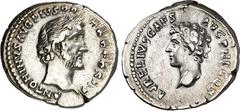 RÖMER RÖMISCHES KAISERREICH. ANTONINUS PIUS mit Marcus Aurelius Caesar 139-161. Denar (140/144) 3,23g. Kaiserkopf n.r. ANTONINVS AVG PI-VS P P TR P COS III / AVRELIVS CAES AVG PII F COS Caesarkopf n.l