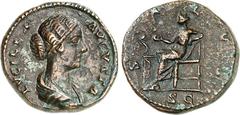 RÖMER RÖMISCHES KAISERREICH. Lucilla, Gemahlin des Lucius Verus 163-169 (+182). AE-Dupondius 24mm 12,45g. Büste in Palla n.r. LVCILLA - AVGVSTA / S A L V S - [S] - C Salus thront n.l. und füttert aus 
