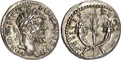 RÖMER RÖMISCHES KAISERREICH. SEPTIMIUS SEVERUS 193-211. Denar (194) 2,98g, Emesa. Kopf mit Lorbeerkranz n.r. IMP CAE L SE[P SEV - PE]RT AVG COS II / FELICIT - TEMPOR Kornähre zwischen zwei gekreuzten 