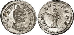 RÖMER RÖMISCHES KAISERREICH. Iulia Domna mit Caracalla und Geta Caesar 198-209. Denar (211-17) 3,18g. Pallabüste n.r. IVLIA PIA - FELIX AVG / DIANA LVCIFERA Diana steht n.l., hält Fackel mit beiden Hä