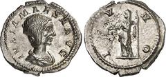 RÖMER RÖMISCHES KAISERREICH. Iulia Maesa, Großmutter des Elagabalus 218-222(+ 225/226). Denar 2,97g. Pallabüste n.r. IVLIA MAESA AVG / I V N O Iuno steht n.l. RIC 254, BMC 67-68, C. 16. . prfr/