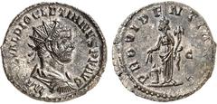 RÖMER RÖMISCHES KAISERREICH. DIOCLETIANUS Iovius 284-305. Bi-Antoninian (285/286) 4,10g, Lyon, 3. Off. Paludamentbüste m. Strkr. n.r. IMP C C VAL DIOCLETIANVS P F AVG / PROVIDENTIA AVGProvidentia steh
